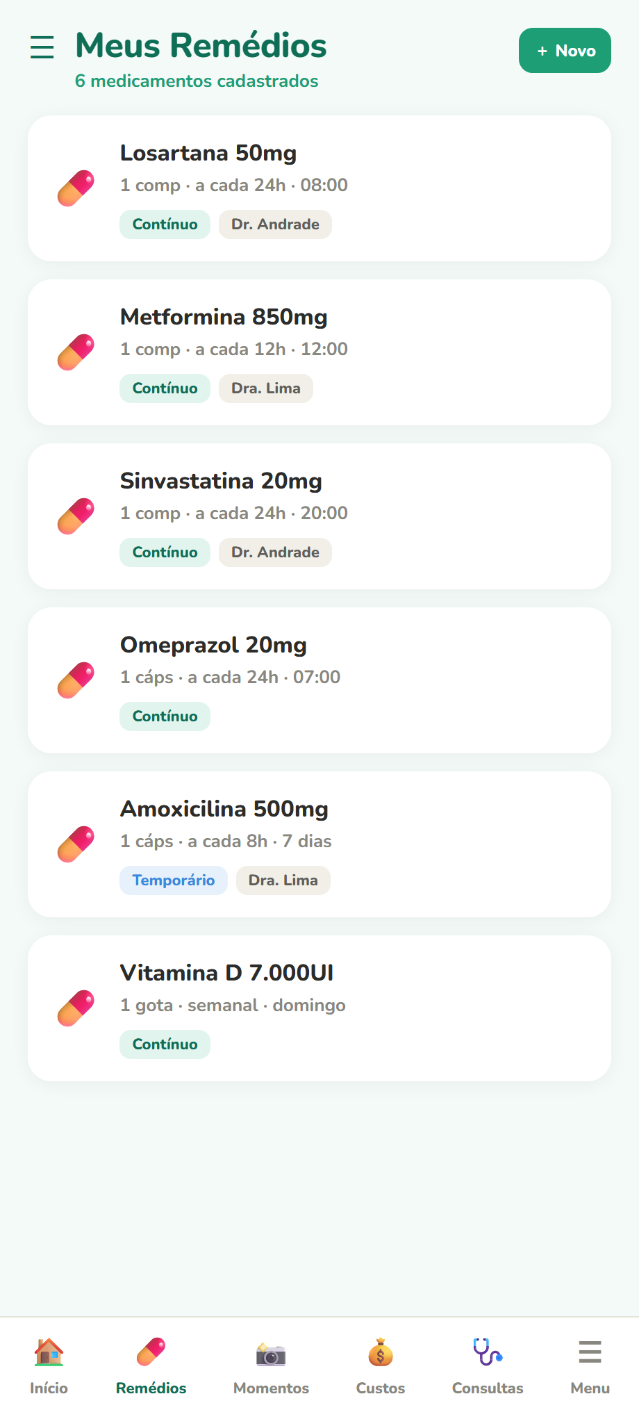 Lista completa de medicamentos cadastrados